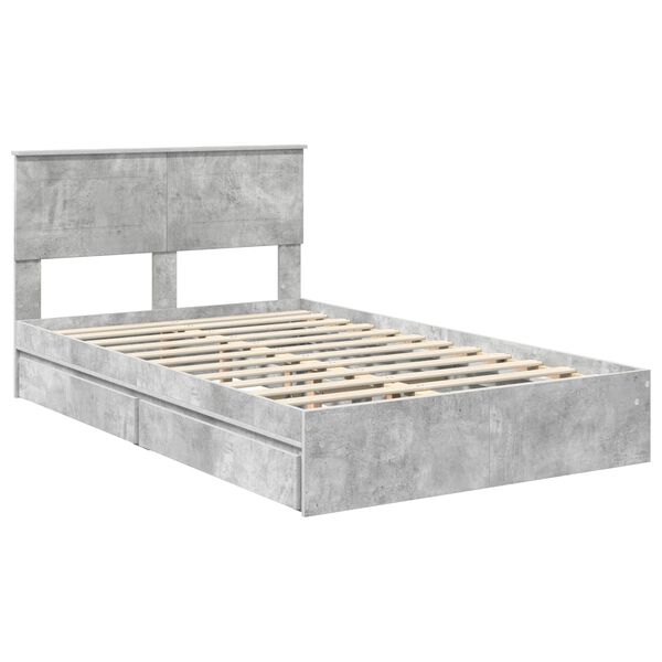 vidaXL Bettrahmen mit Schubladen Beton Grau 135 x 190 cm Holzwerkstoff