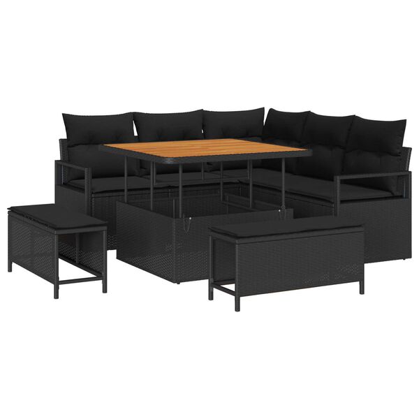 vidaXL Garten-Sofa-Set mit Kissen 8 pcs Schwarz Poly Rattan