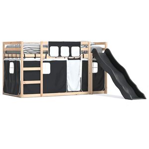 vidaXL Etagenbett mit Rutsche und Gardinen Wei&szlig; und Schwarz 80x200 cm