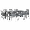 vidaXL 9-tlg. Garten-Essgruppe mit Kissen Grau Poly Rattan Glas