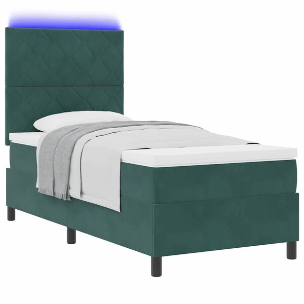 vidaXL LED Boxspringbett mit Matratze Dunkelgr&uuml;n 100 x 200 cm Stoff
