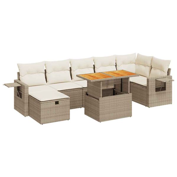 vidaXL 5-tlg. Garten-Sofagarnitur mit Kissen Beige Poly Rattan Akazie