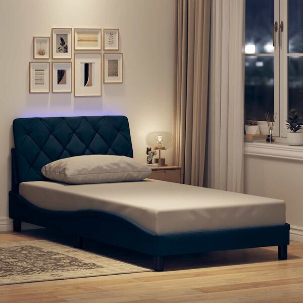 vidaXL Bettgestell mit LED ohne Matratze Blau 100x200 cm Stoff