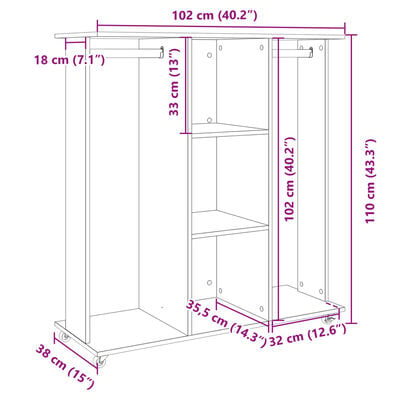 vidaXL Kleiderständer mit Rollen Braun Eichen-Optik 102x38x110 cm