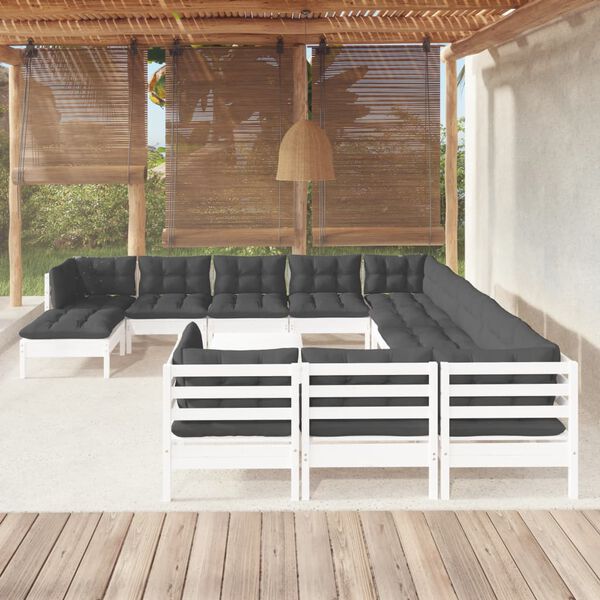 vidaXL 13-tlg. Garten-Lounge-Set mit Kissen Wei&szlig; Kiefernholz