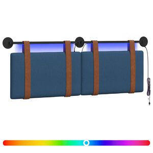 vidaXL H&auml;ngendes Kopfteil Mit LED Licht Blau Antikes PU