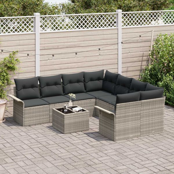 vidaXL Garten-Sofa-Set mit Kissen 9 pcs Hellgrau und Dunkelgrau