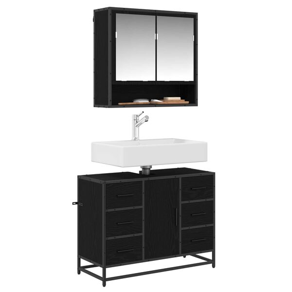 vidaXL Badezimmerm&ouml;bel-Set 2 pcs Schwarz Eichen-Optik Holzwerkstoff