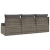 vidaXL Gartensofa 3-Sitzer mit Kissen Grau Poly Rattan
