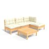 vidaXL 5-tlg. Garten-Lounge-Set mit Creme Kissen Kiefernholz
