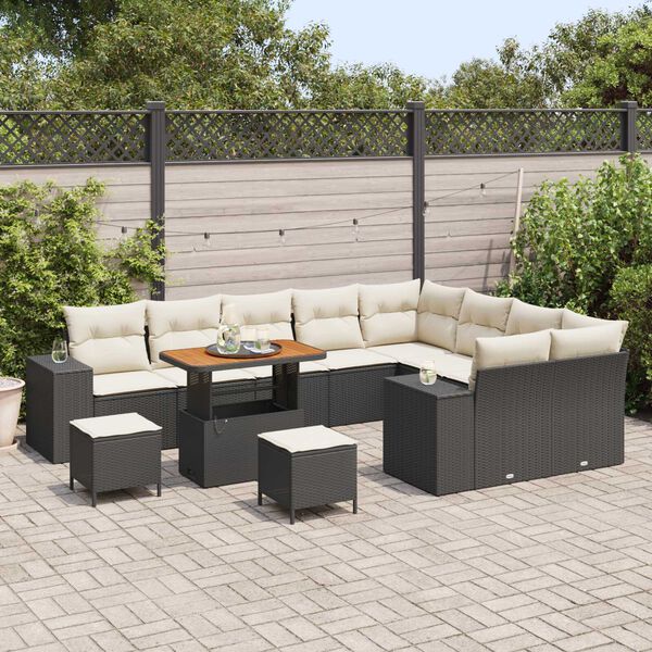 vidaXL Gartensofa-set mit Kissen 12 pcs Schwarz Poly-Rattan