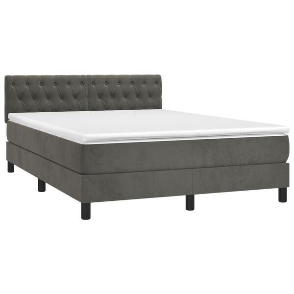 vidaXL Boxspringbett mit Matratze Dunkelgrau 140x200 cm Samt
