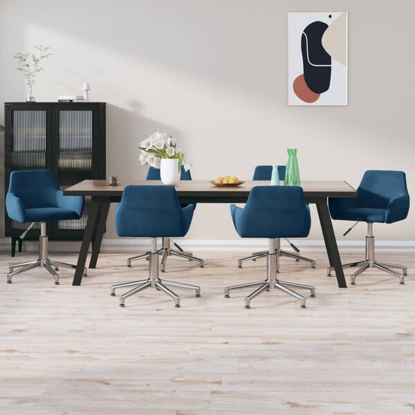 vidaXL Esszimmerst&uuml;hle 6 Stk. Drehbar Blau Samt