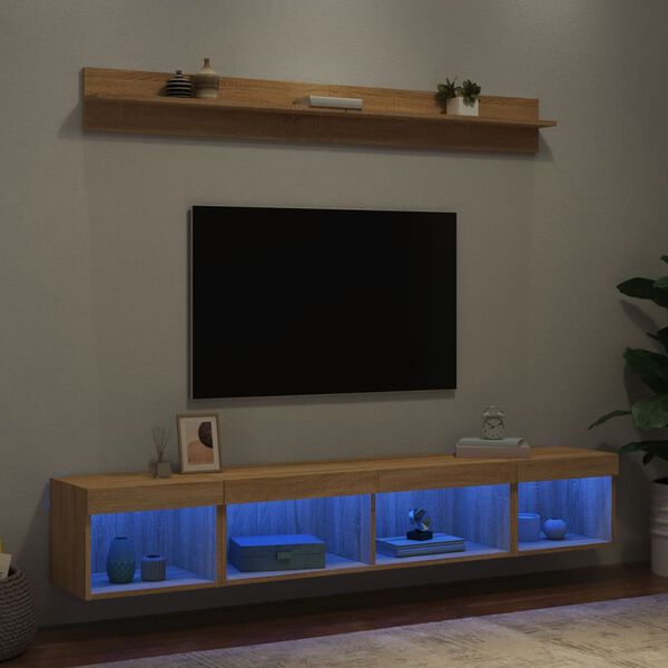 vidaXL 5-tlg. Wohnwand mit LED-Beleuchtung Sonoma-Eiche Holzwerkstoff