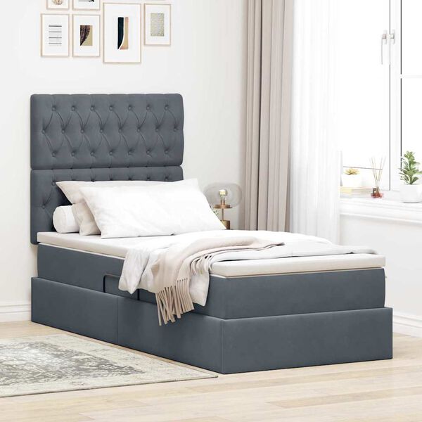 vidaXL Aufbewahrungsbett mit Matratze Dunkelgrau 90 x 190 cm Samt
