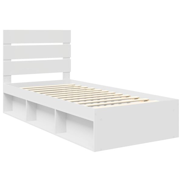 vidaXL Bettrahmen mit Kopfteil Wei&szlig; 75 x 190 cm Massives Kiefernholz