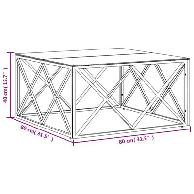 vidaXL Couchtisch Silbern 80x80x40 cm Edelstahl und Glas