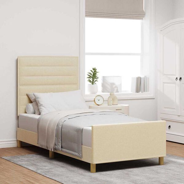 vidaXL Bettgestell mit Kopfteil Creme 100 x 200 cm Stoff