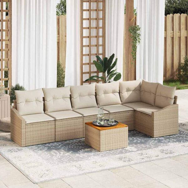 vidaXL Gartensofa-set mit Kissen 7 pcs Beige Poly-Rattan