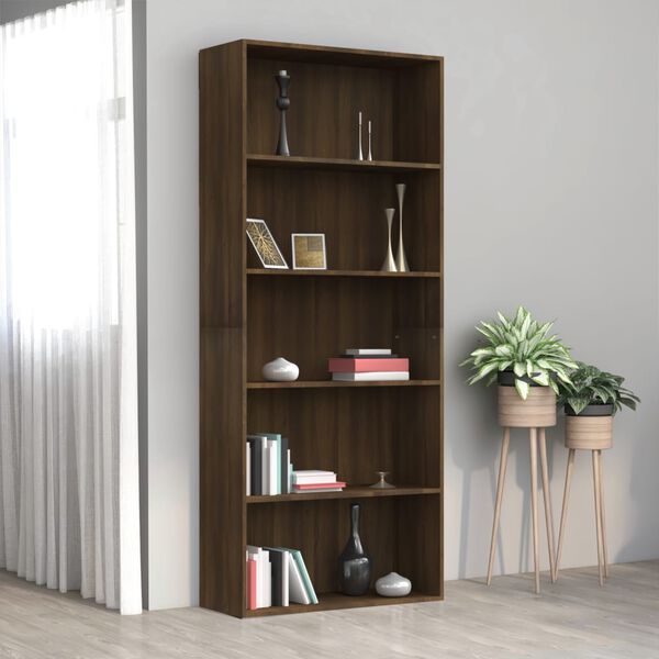 vidaXL B&uuml;cherregal 5 F&auml;cher Braun Eichen-Optik 80x30x189 cm