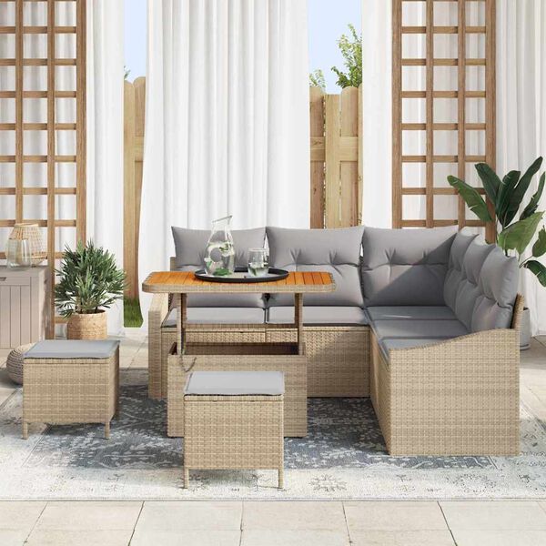 vidaXL Garten-Sofa-Set mit Kissen mit Kissen 8 pcs Beige und Hellgrau