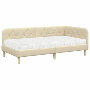vidaXL Eckbettgestell mit Matratze Creme 90 x 200 cm Stoff