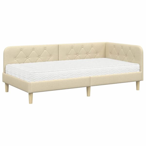 vidaXL Eckbettgestell mit Matratze Creme 90 x 200 cm Stoff