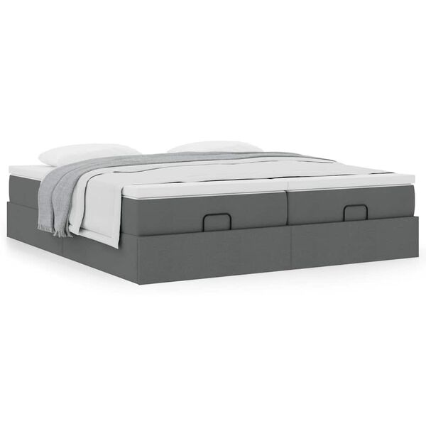 vidaXL Ottoman-Bett mit Matratzen Dunkelgrau 180x200 cm Stoff