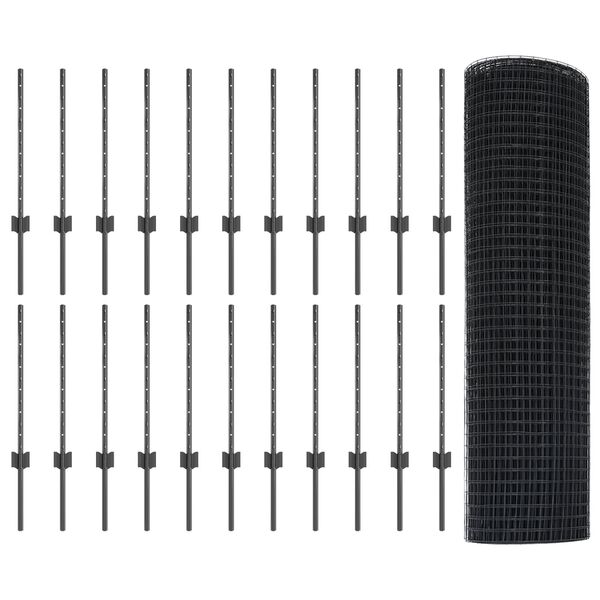 vidaXL Zaun mit Pfosten Grau 0,6 x 50 m Stahl und PVC