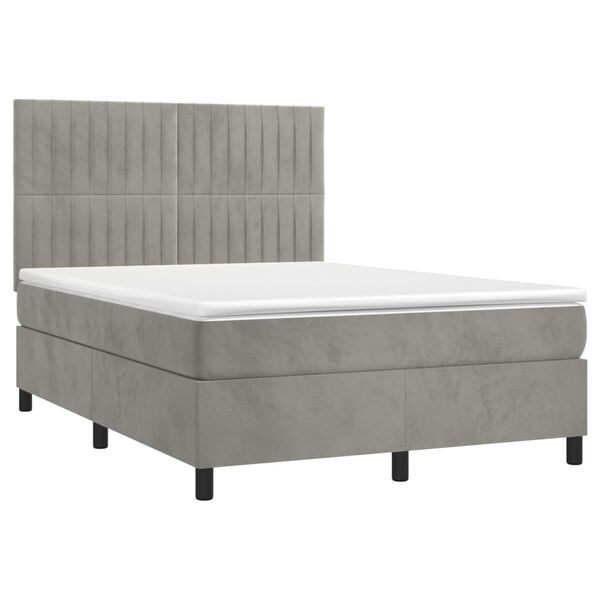vidaXL Boxspringbett mit Matratze & LED Hellgrau 140x200 cm Samt
