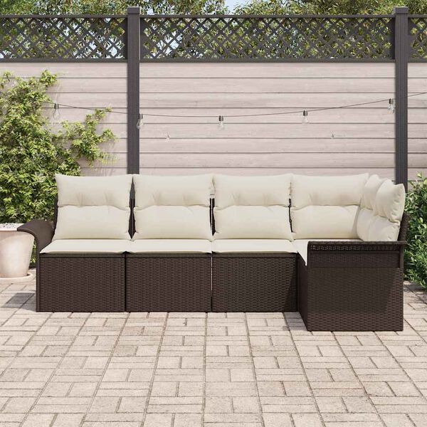 vidaXL Gartensofa-set mit Kissen 5 pcs Braun Poly-Rattan