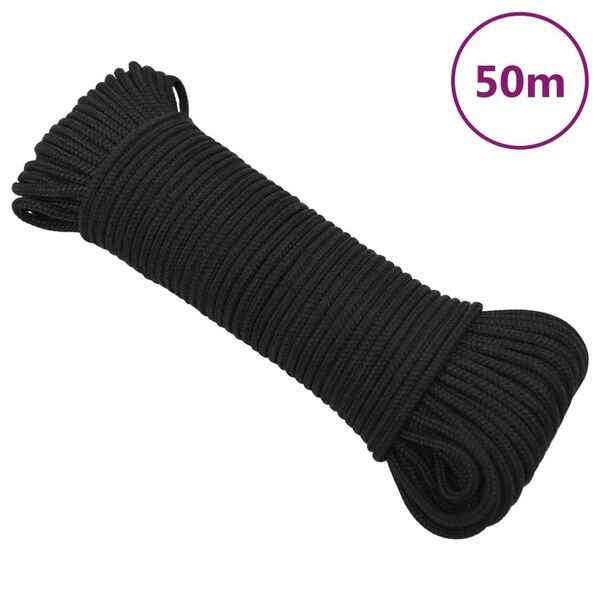 vidaXL Bootsseil Schwarz 3 mm 50 m Polypropylen