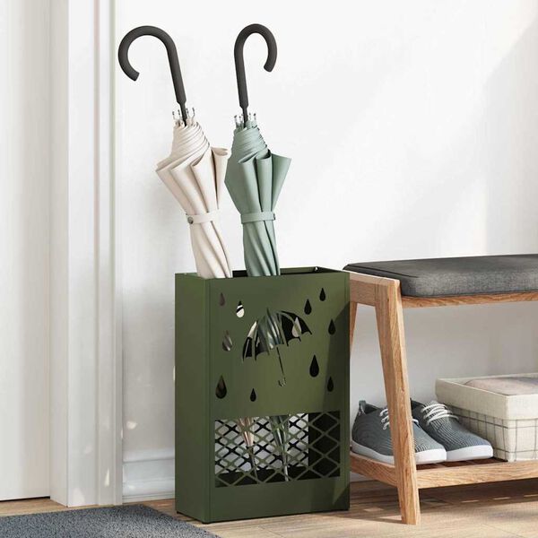 vidaXL Sonnenschirmhalter Olivgr&uuml;n 28 x 12 x 41 cm Stahl
