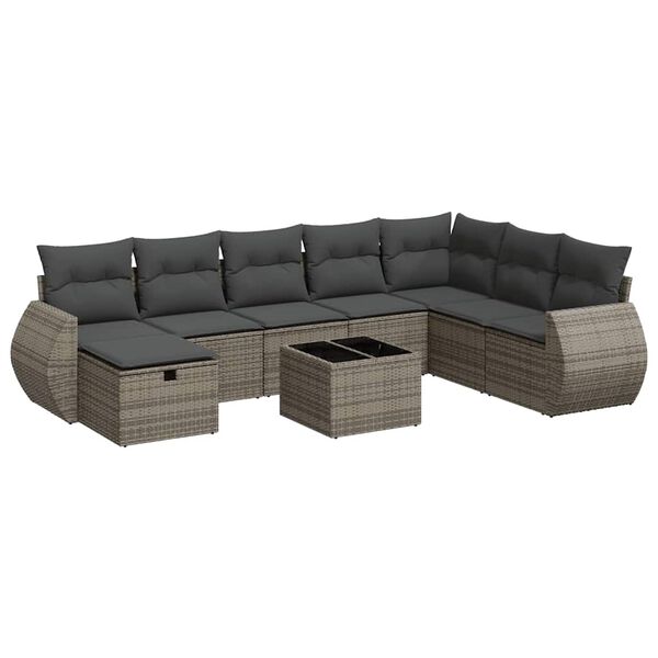 vidaXL 9-tlg. Garten-Sofagarnitur mit Kissen Grau Poly Rattan
