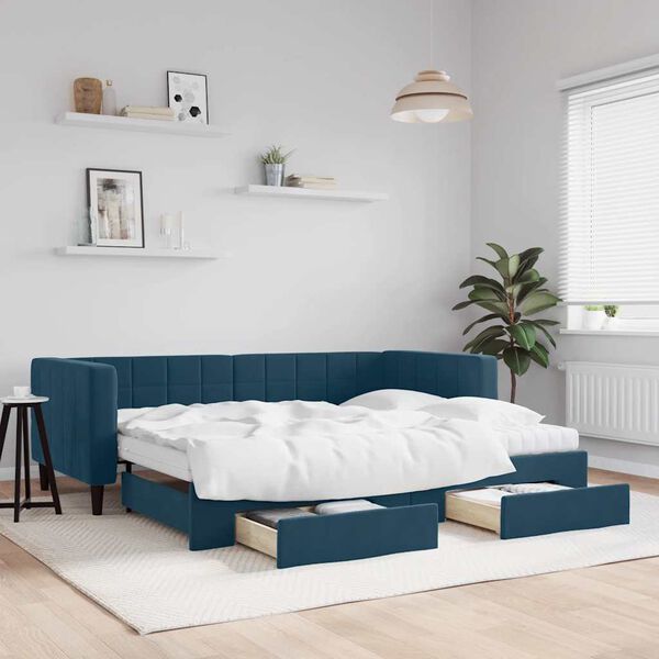 vidaXL Tagesbett Ausziehbar mit Schubladen Blau 90x200 cm Samt