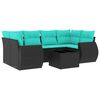 vidaXL 7-teiliges Gartensofa-Set mit Kissen, schwarzes Polyrattan