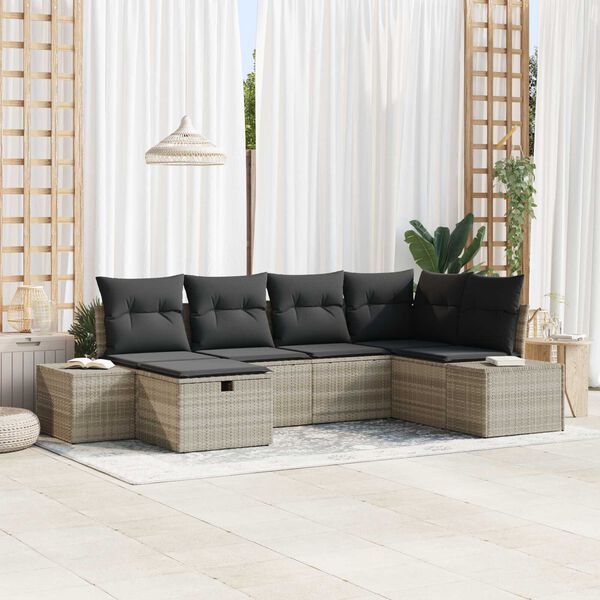 vidaXL Gartensofa-set mit Kissen 6 pcs Hellgrau Poly-Rattan