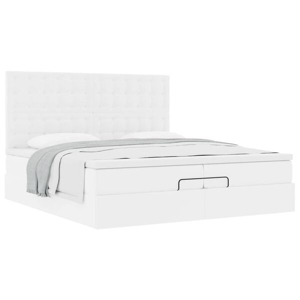 vidaXL Ottoman-Bett mit Matratzen Wei&szlig; 200x200 cm Kunstleder