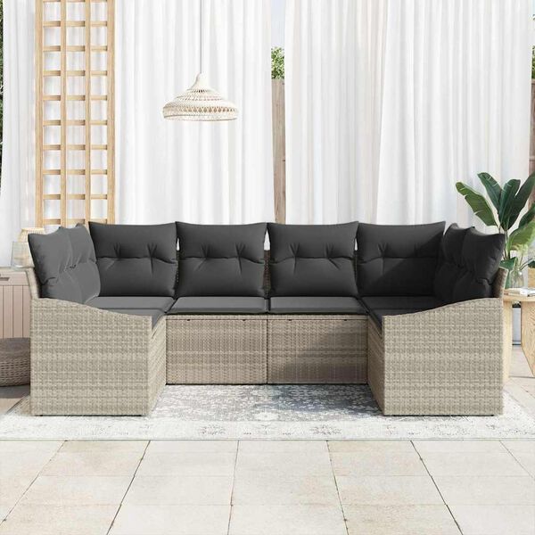 vidaXL Sofa Set mit Kissen 6 pcs Hellgrau Poly Rattan