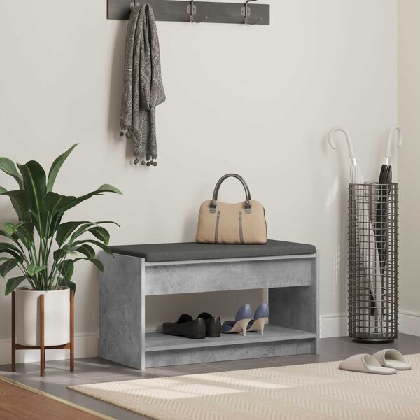 vidaXL Flurbank mit Kissen mit Regal Betongrau 83 x 38 x 45 cm