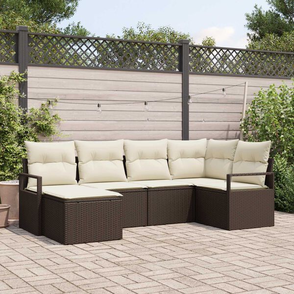 vidaXL Garten-Sofa-Set mit Kissen mit Speicher 6 pcs Braun und Creme