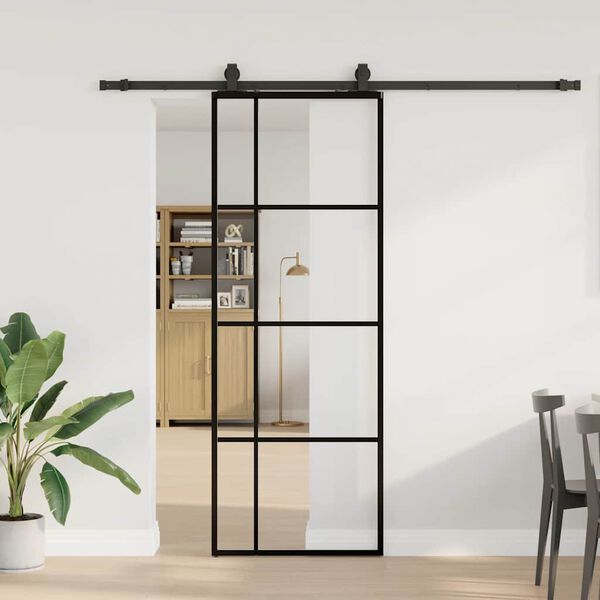 vidaXL Schiebet&uuml;r mit Beschlag Schwarz 76x205 cm ESG-Glas