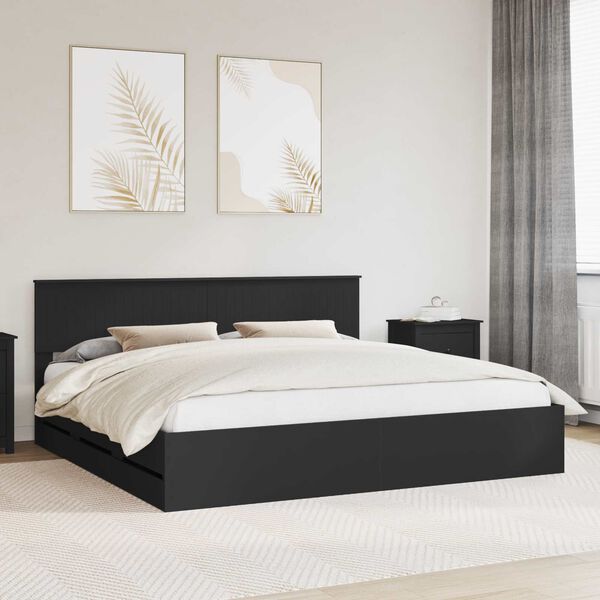 vidaXL Bettrahmen mit Schubladen Schwarz 200 x 200 cm Ingenieurs Holz
