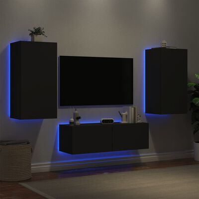 vidaXL 3-tlg. TV-Wohnwand mit LED-Leuchten Schwarz