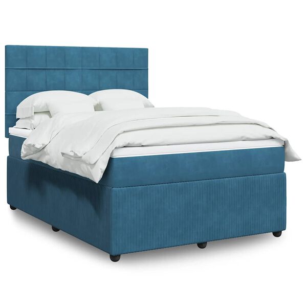 vidaXL Boxspringbett mit Matratze Blau 160x200 cm Samt