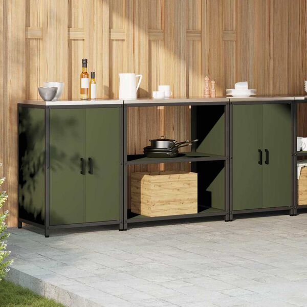 vidaXL Aufbewahrungsset f&uuml;r die K&uuml;che mit Regal 3 pcs Olive Gr&uuml;n