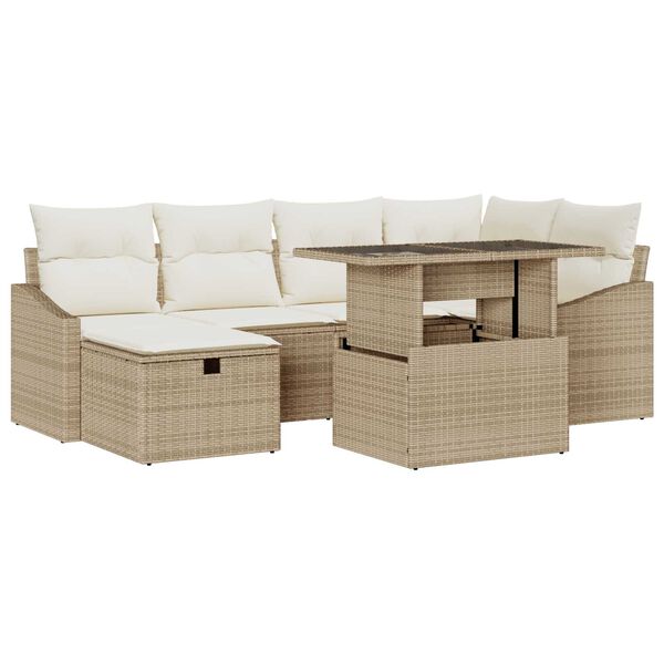 vidaXL Gartensofa-set mit Kissen 7 pcs Beige Poly-Rattan