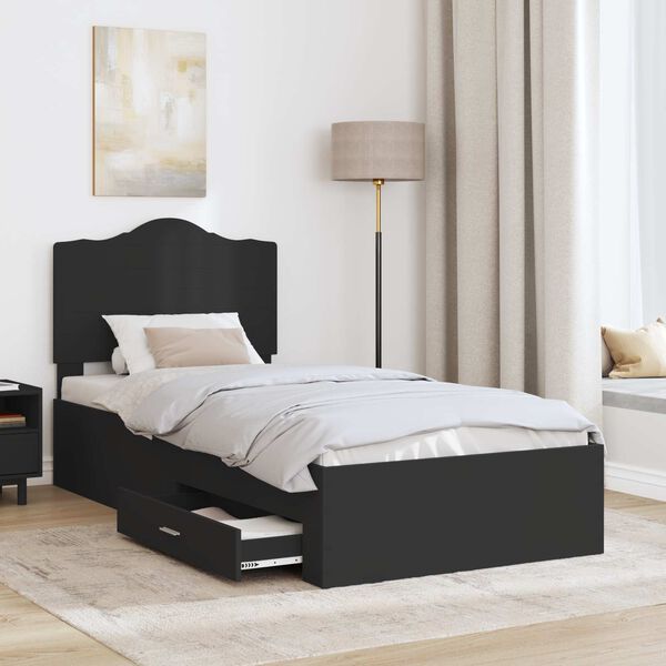 vidaXL Bettrahmen mit Kopfteil Schwarz 100 x 200 cm Holzwerkstoff