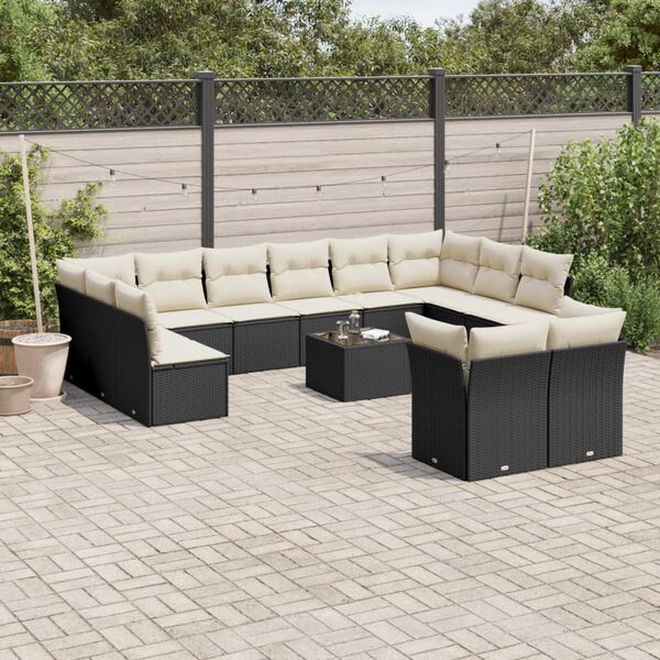 vidaXL 13-tlg. Garten-Sofagarnitur mit Kissen Schwarz Poly Rattan