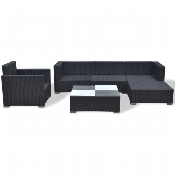 vidaXL 6-tlg. Garten-Lounge-Set mit Kissen Poly Rattan Schwarz